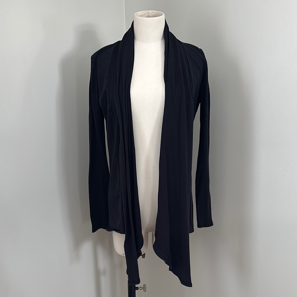 Fabletics Black Ribbed Open Front Cardigan Sz S